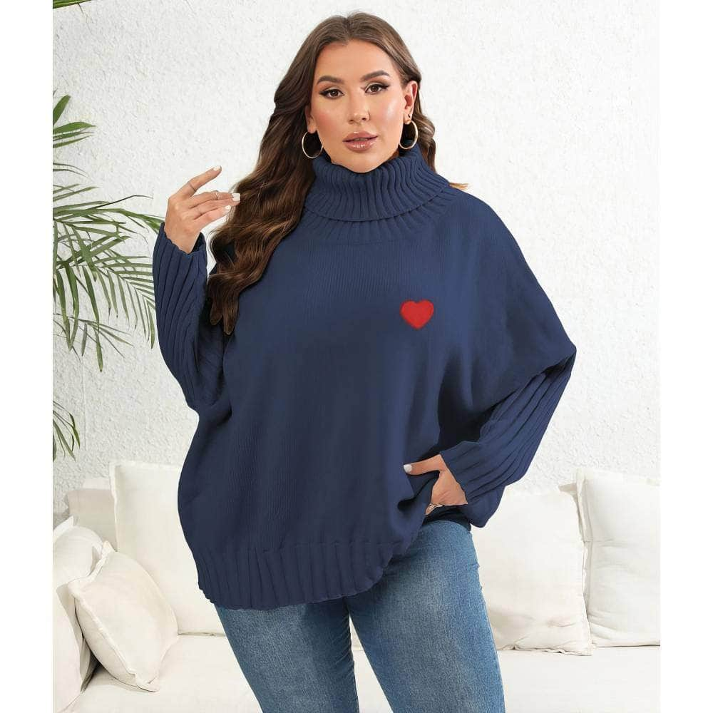 Plus Size Long Sleeves Turtle Neck Loose Sweater Top