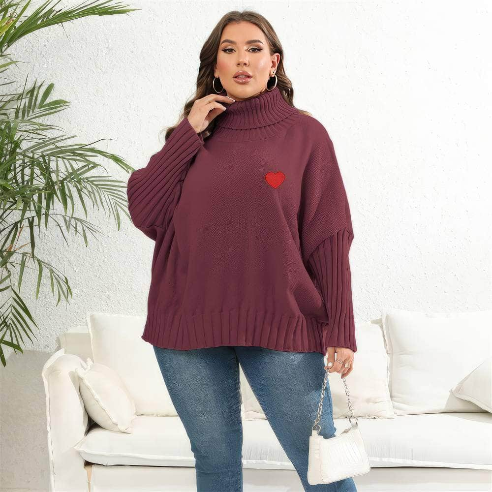 Plus Size Long Sleeves Turtle Neck Loose Sweater Top