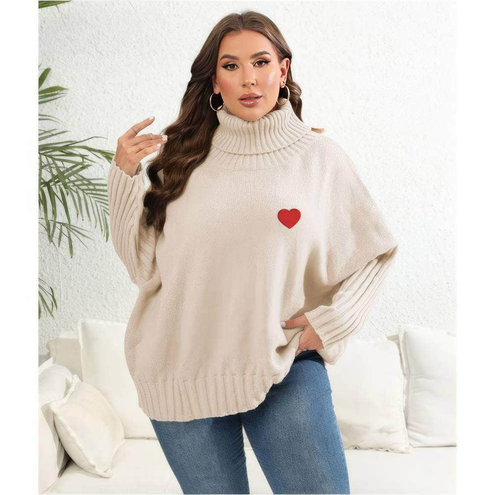 Plus Size Long Sleeves Turtle Neck Loose Sweater Top