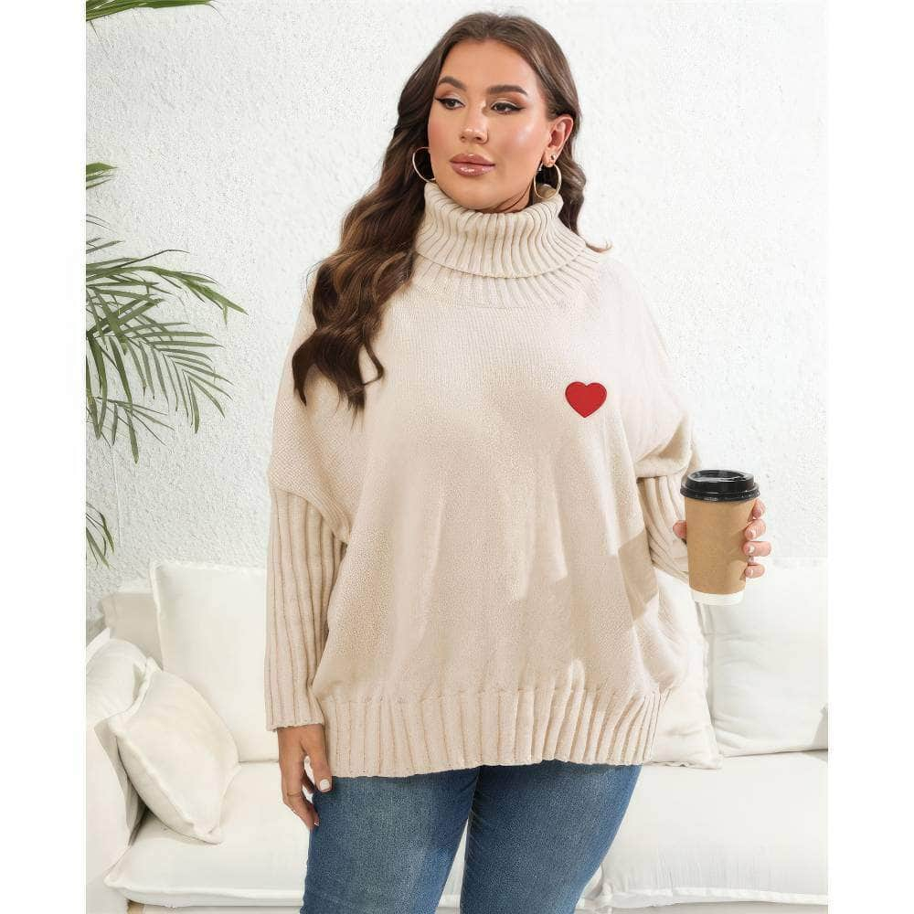 Plus Size Long Sleeves Turtle Neck Loose Sweater Top