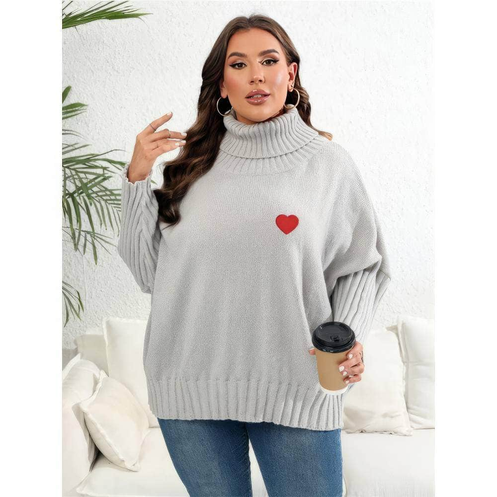 Plus Size Long Sleeves Turtle Neck Loose Sweater Top US 12-14 / Gray