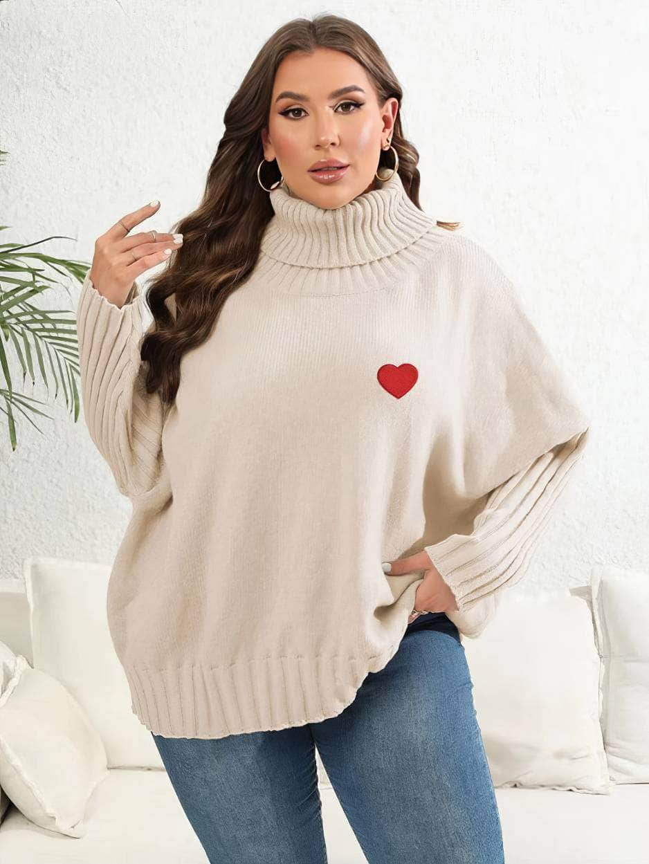 Plus Size Long Sleeves Turtle Neck Loose Sweater Top US 12-14 / Ivory