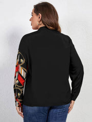 Plus Size Long Sleeves Two-Toned Loose Scarf Print Shirt