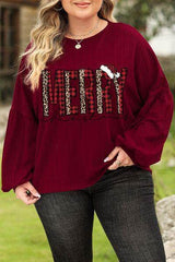 Plus Size MERRY CHRISTMAS Dropped Shoulder Top Wine / 1XL