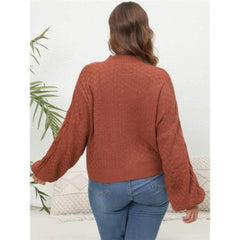 Plus Size Mock Neck Flounce Sleeves Cable Knit Sweater Top