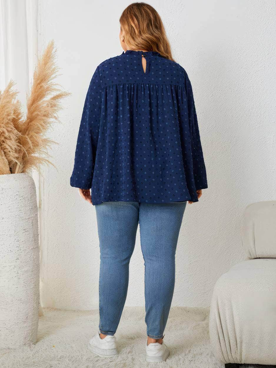 Plus Size Mock Neck Lace Detailed Loose Blouse