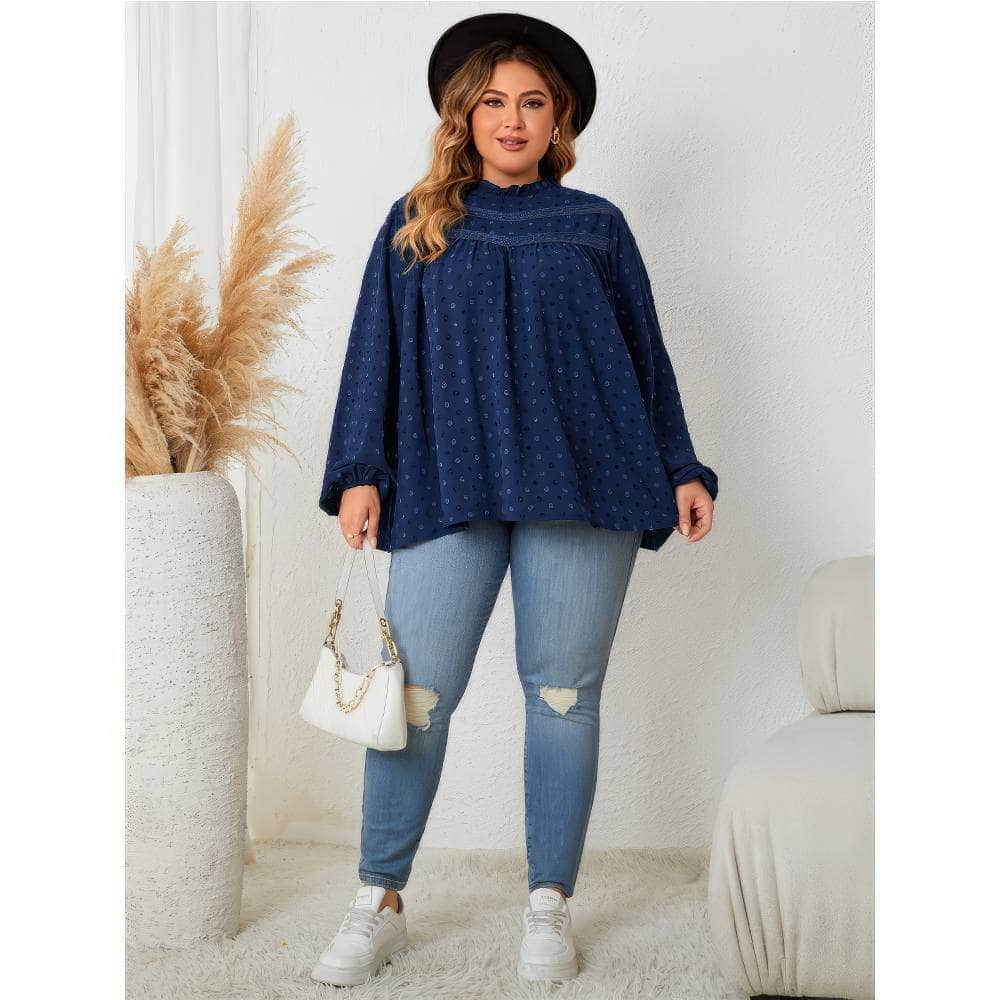 Plus Size Mock Neck Lace Detailed Loose Blouse