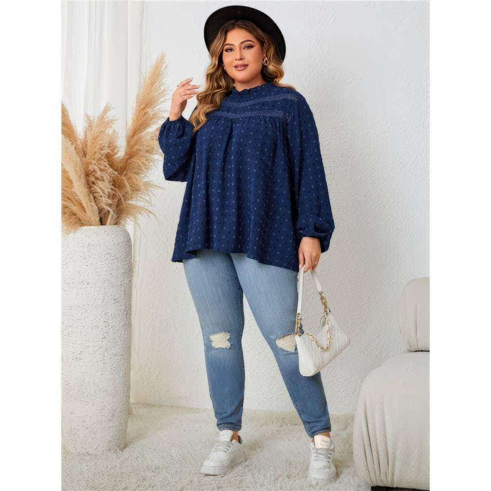 Plus Size Mock Neck Lace Detailed Loose Blouse