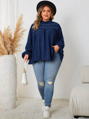 Plus Size Mock Neck Lace Detailed Loose Blouse US 16-18 / Navy