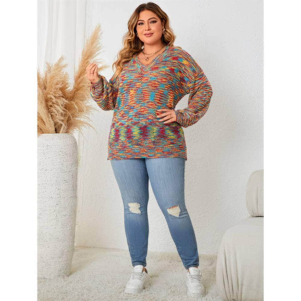 Plus Size Multicolor Pullover Sweater Top