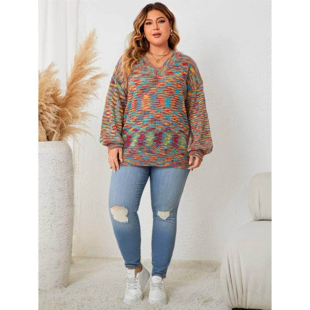 Plus Size Multicolor Pullover Sweater Top