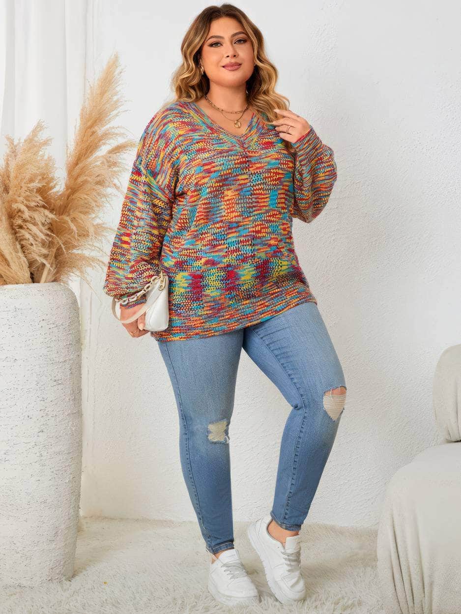 Plus Size Multicolor Pullover Sweater Top US 16-18 / Multicolor