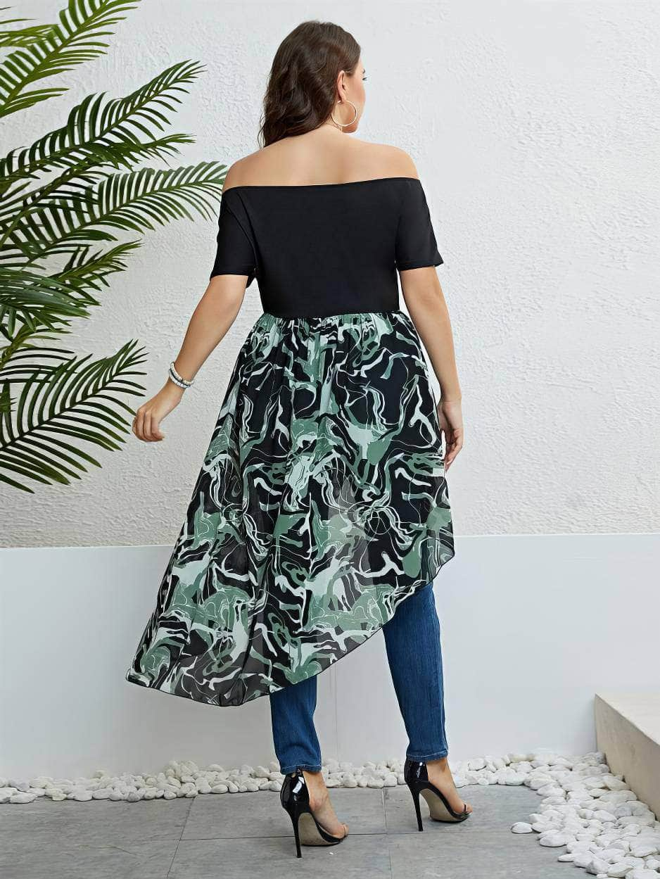 Plus Size Off-Shoulder Asymmetrical Hem High-Low Top