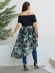 Plus Size Off-Shoulder Asymmetrical Hem High-Low Top