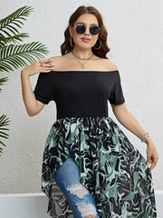 Plus Size Off-Shoulder Asymmetrical Hem High-Low Top