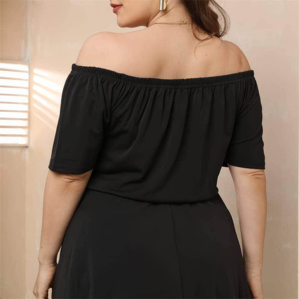 Plus Size Off-Shoulder Laser Cut Hem Dress