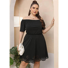 Plus Size Off-Shoulder Laser Cut Hem Dress