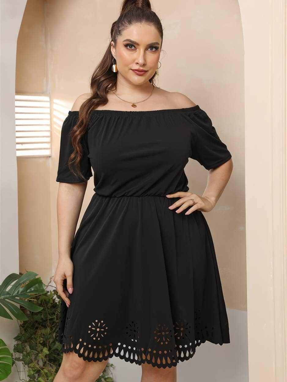 Plus Size Off-Shoulder Laser Cut Hem Dress US 12-14