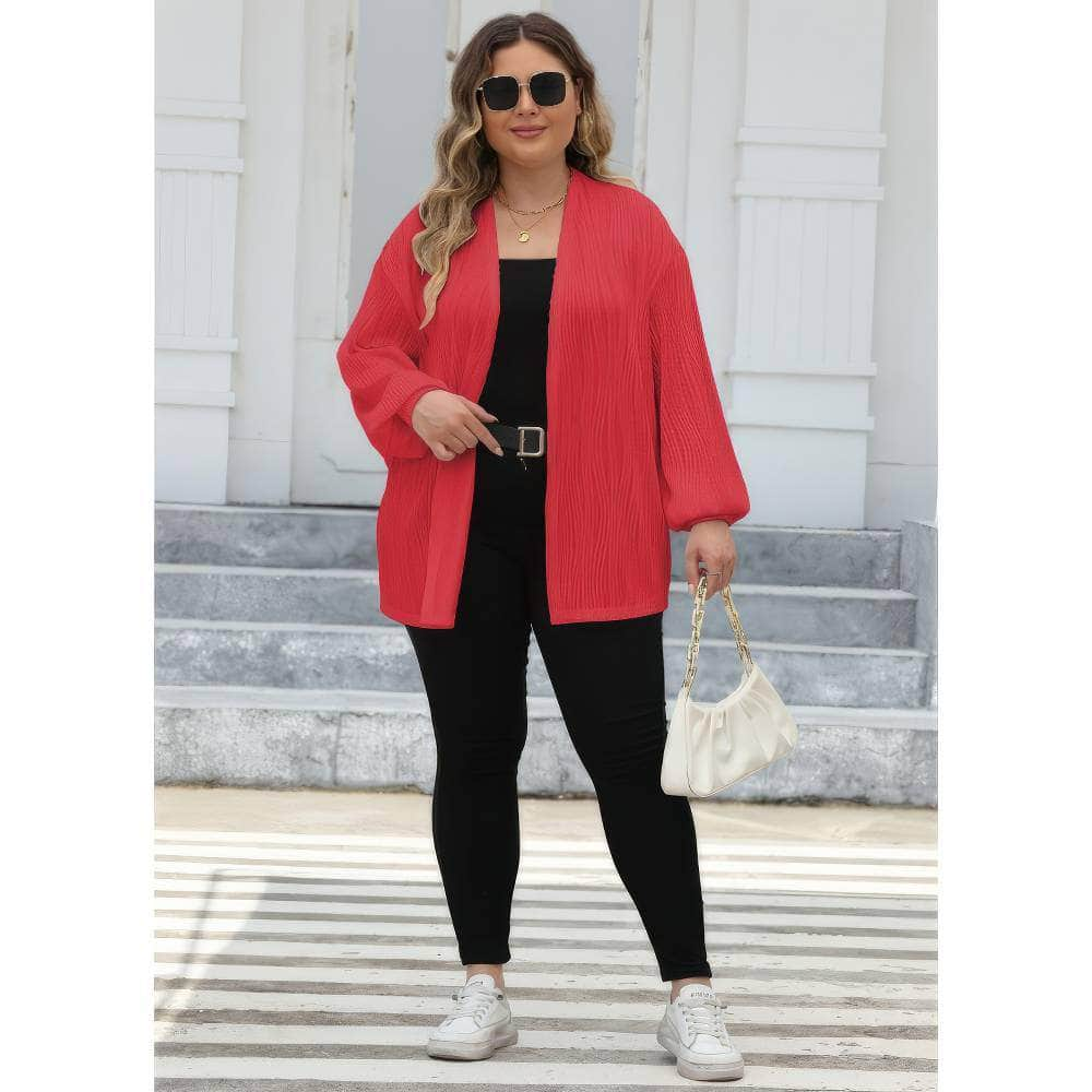 Plus Size Open Front Long Sleeve Cardigan