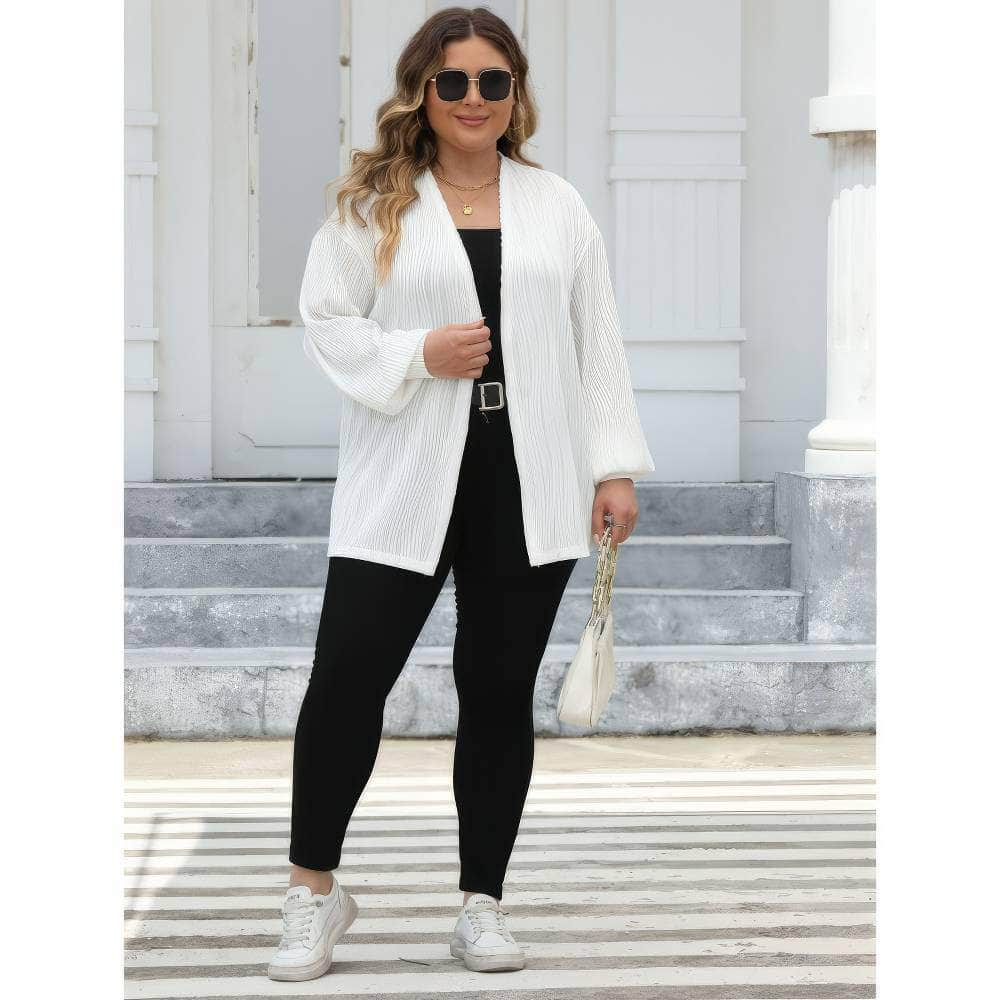 Plus Size Open Front Long Sleeve Cardigan