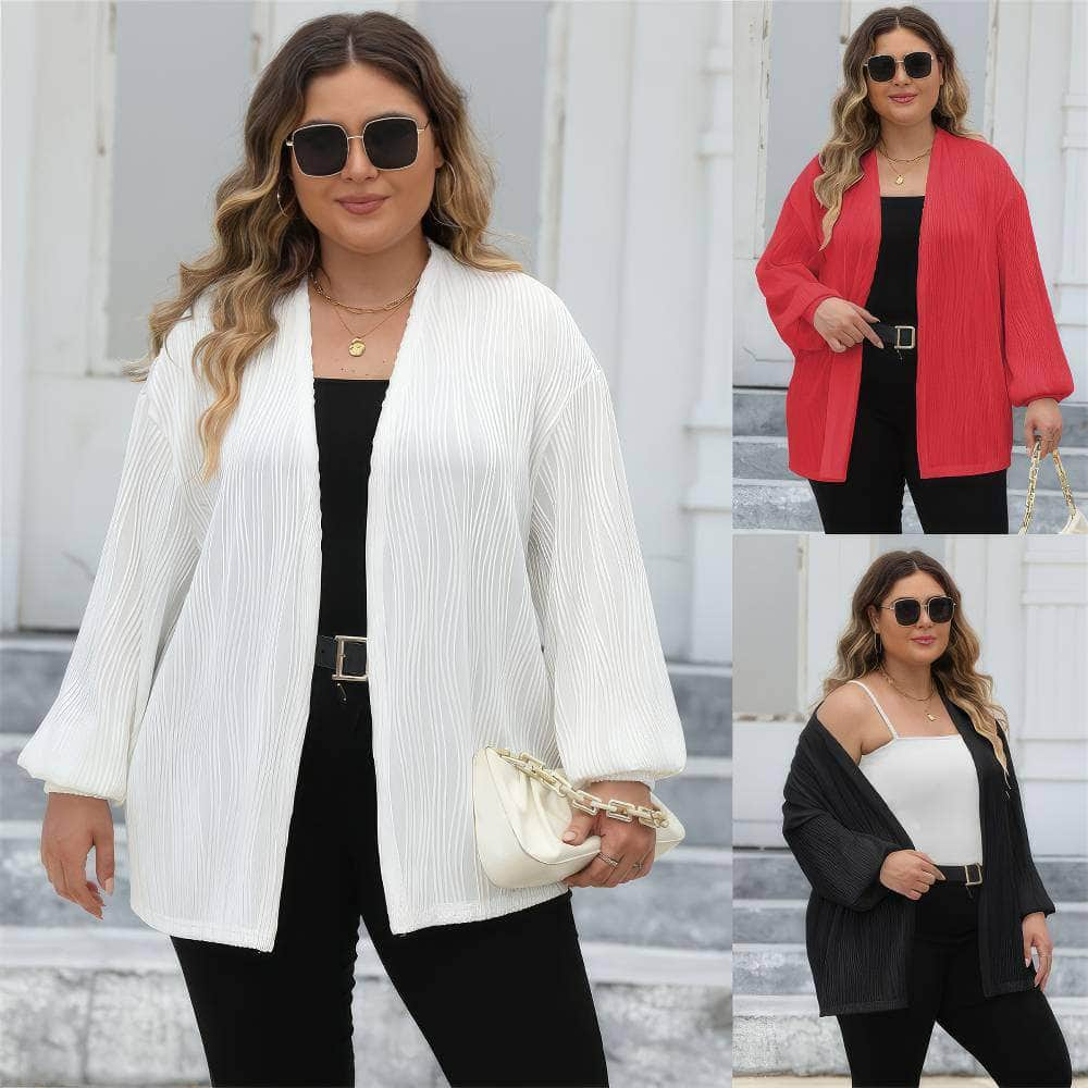 Plus Size Open Front Long Sleeve Cardigan