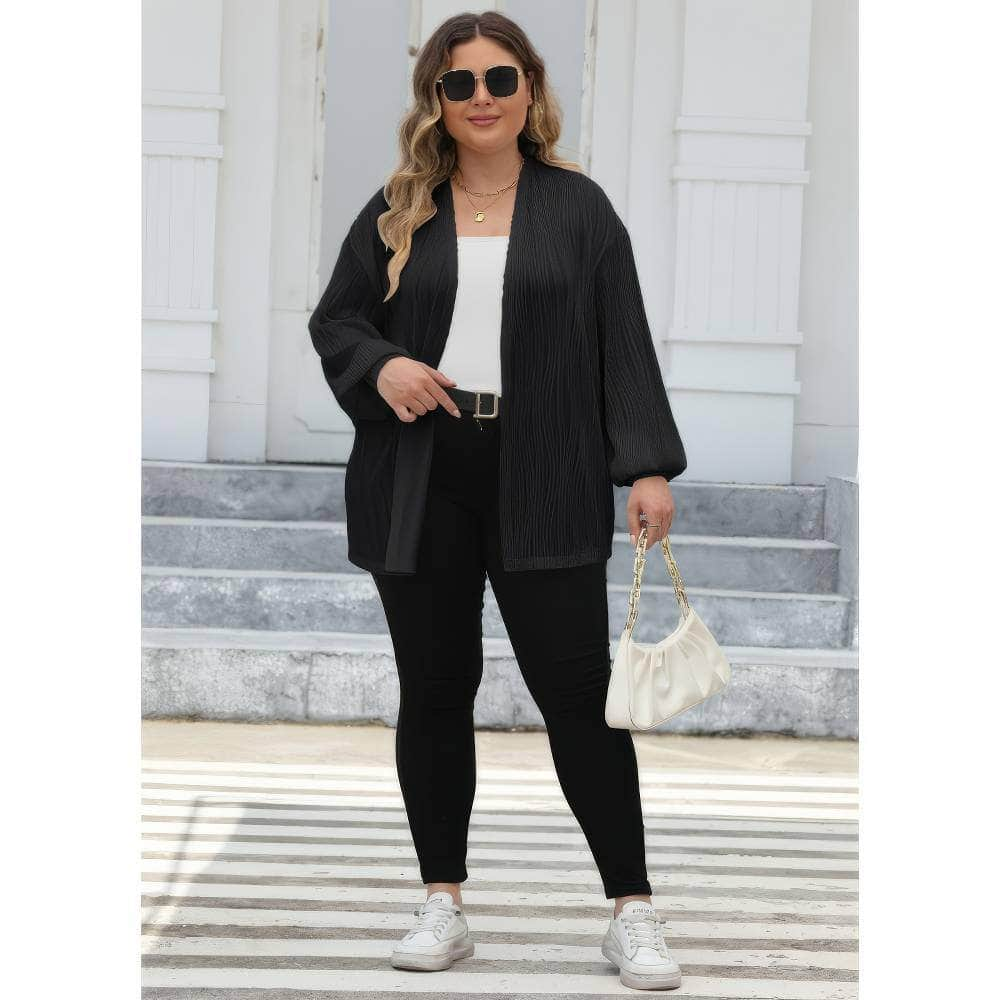 Plus Size Open Front Long Sleeve Cardigan