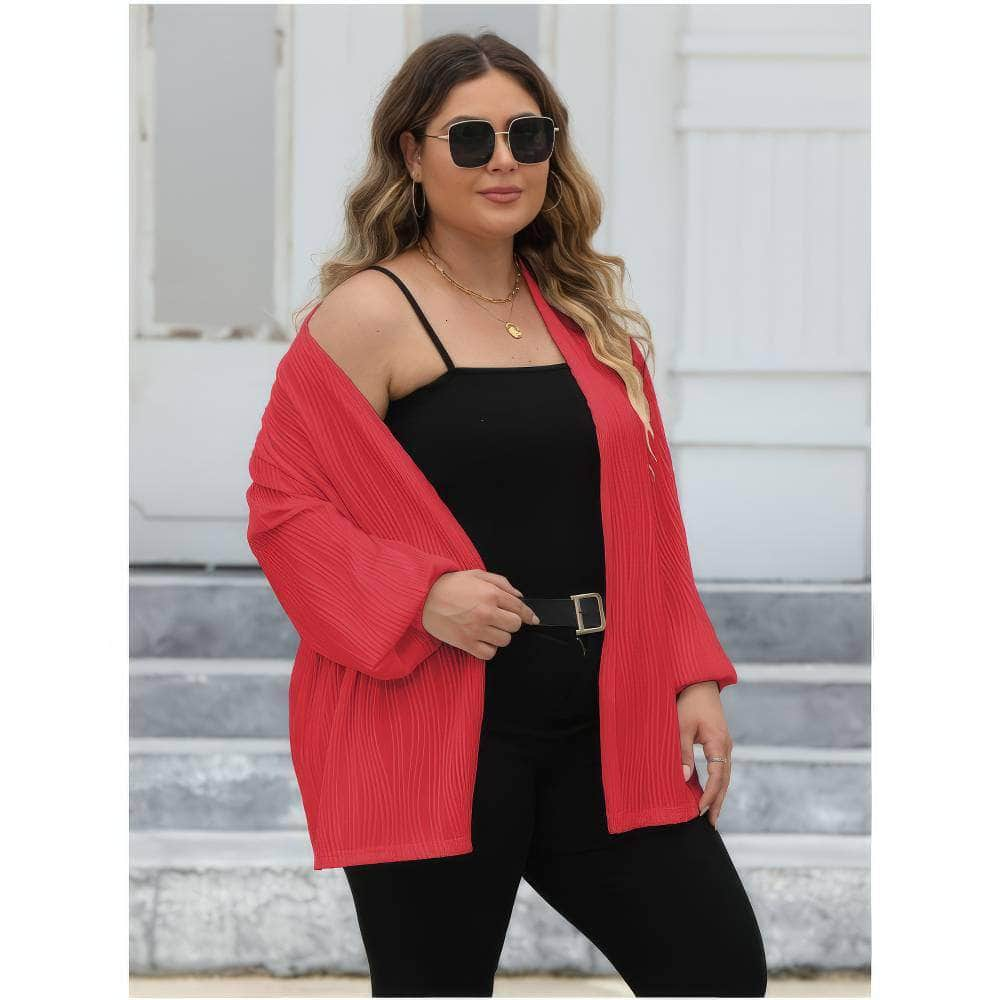 Plus Size Open Front Long Sleeve Cardigan