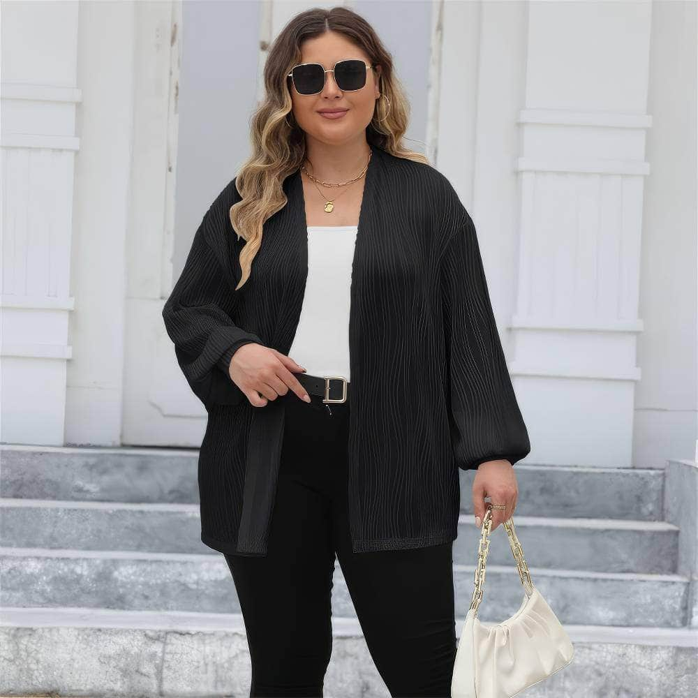 Plus Size Open Front Long Sleeve Cardigan