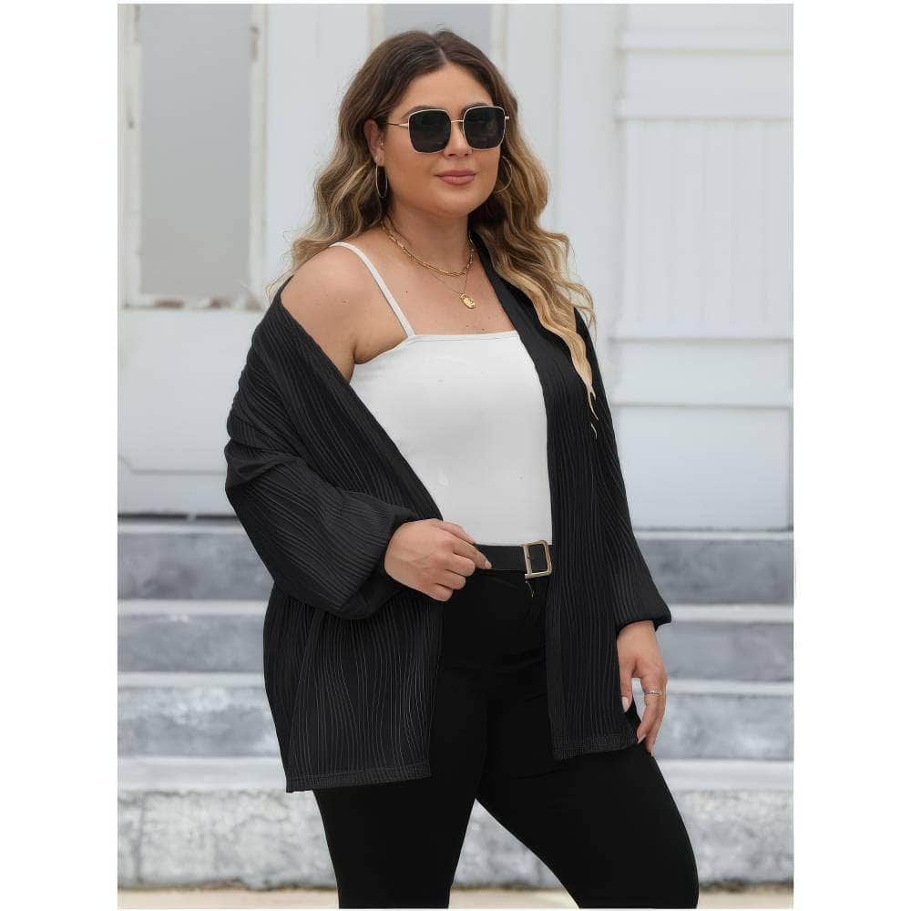 Plus Size Open Front Long Sleeve Cardigan