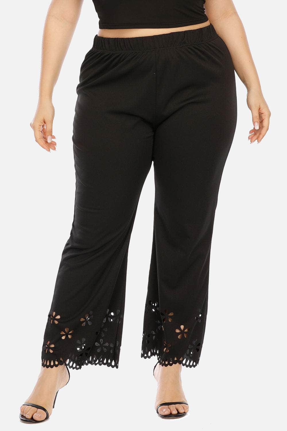 Plus Size Openwork Detail Pants Black / 1XL