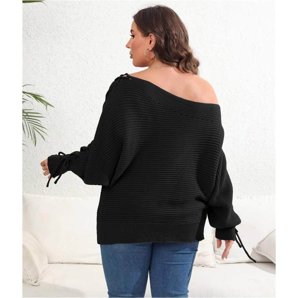 Plus Size Pearl Detailed Asymmetrical Sleeves Laced Sweater Top