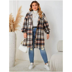 Plus Size Plaid Pattern Drop Shoulder Hooded Coat