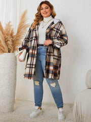 Plus Size Plaid Pattern Drop Shoulder Hooded Coat US 16-18 / Gray