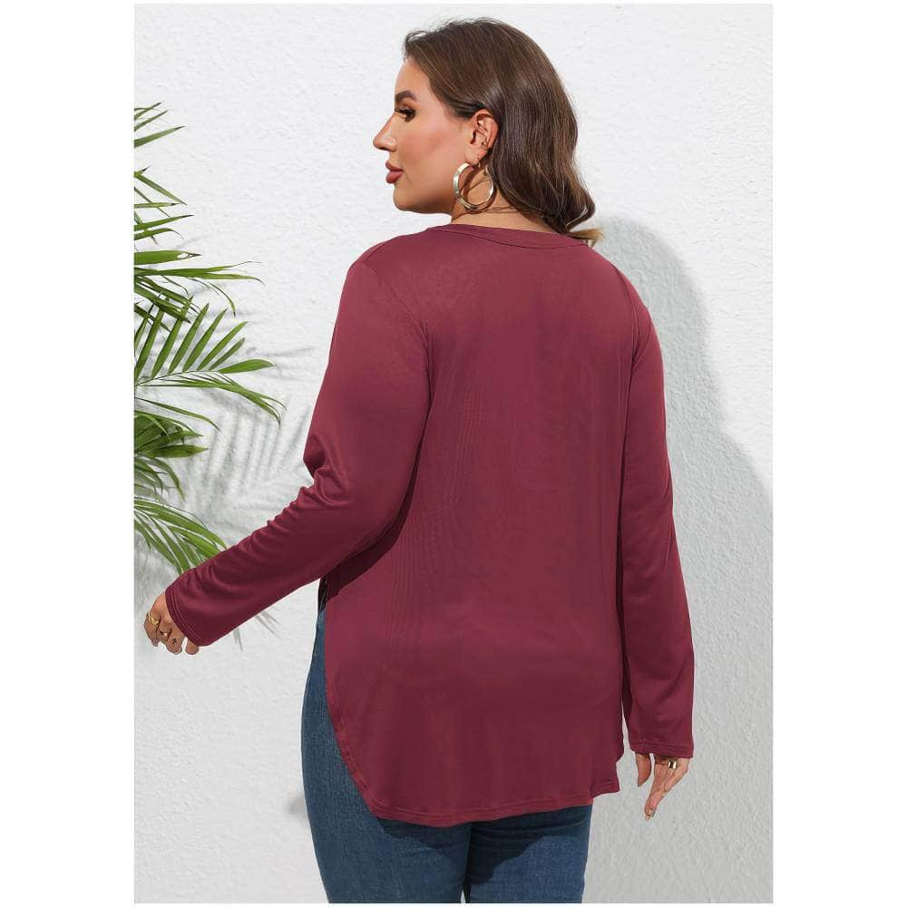 Plus Size Plain Round Neck Irregular Hem Blouse