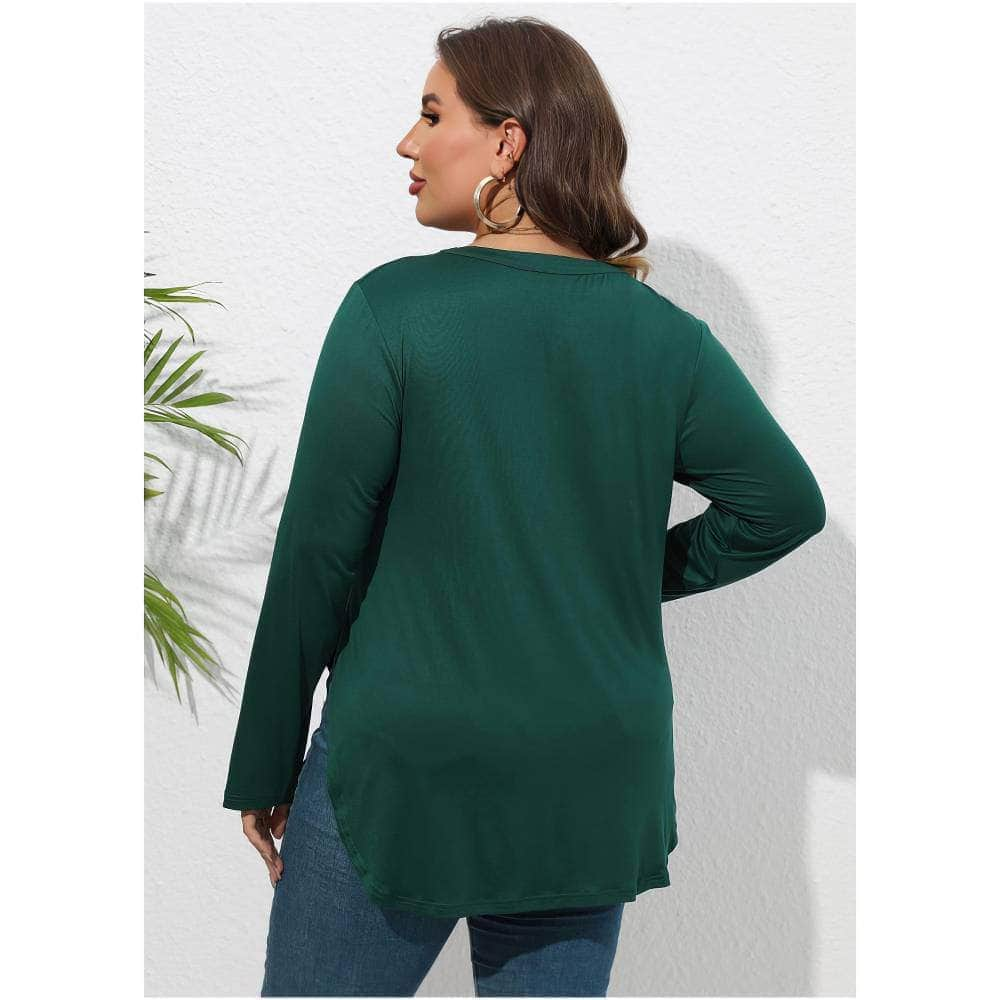 Plus Size Plain Round Neck Irregular Hem Blouse