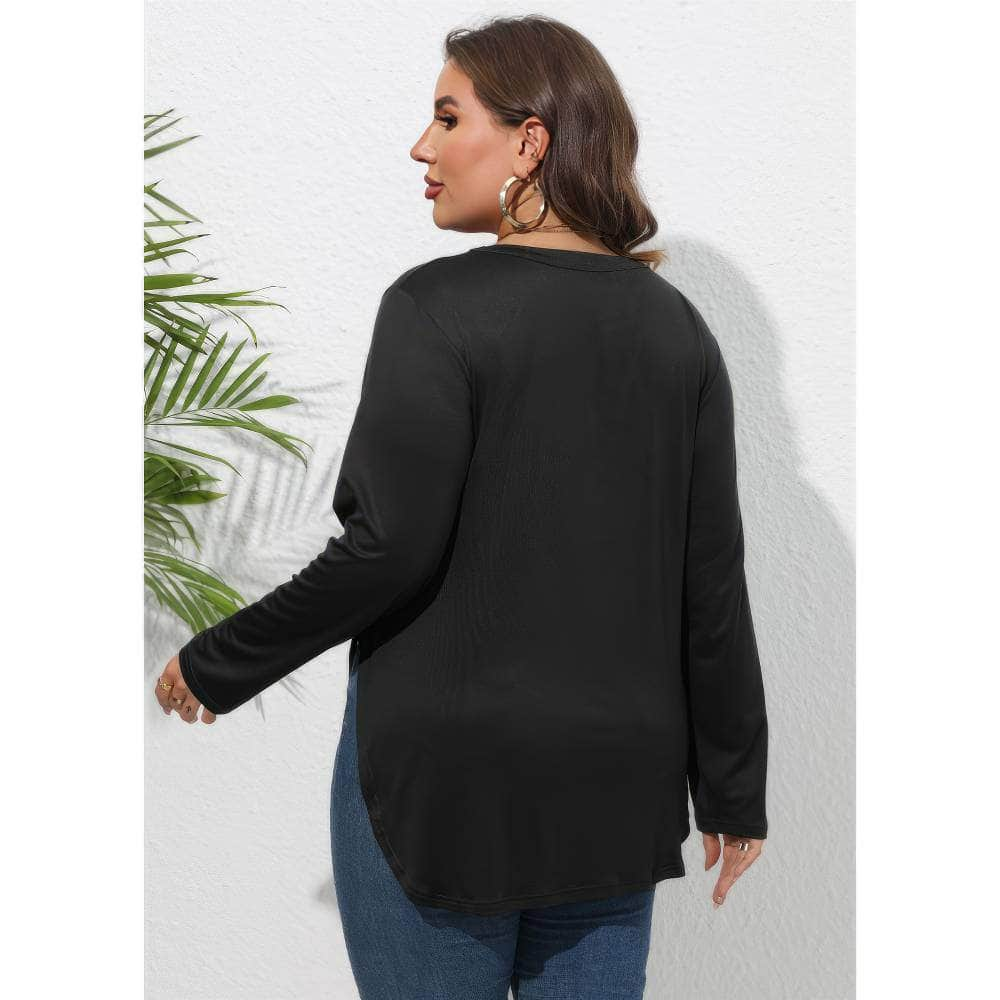 Plus Size Plain Round Neck Irregular Hem Blouse