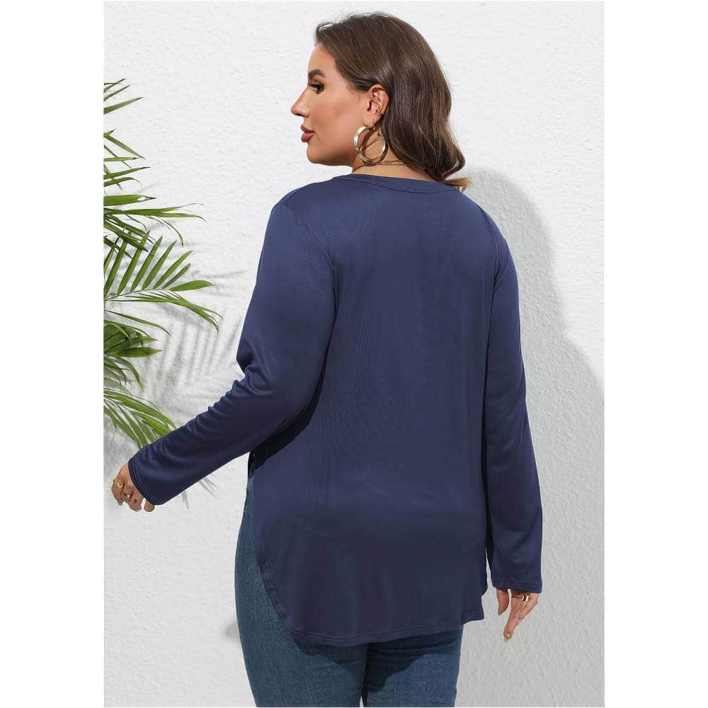 Plus Size Plain Round Neck Irregular Hem Blouse