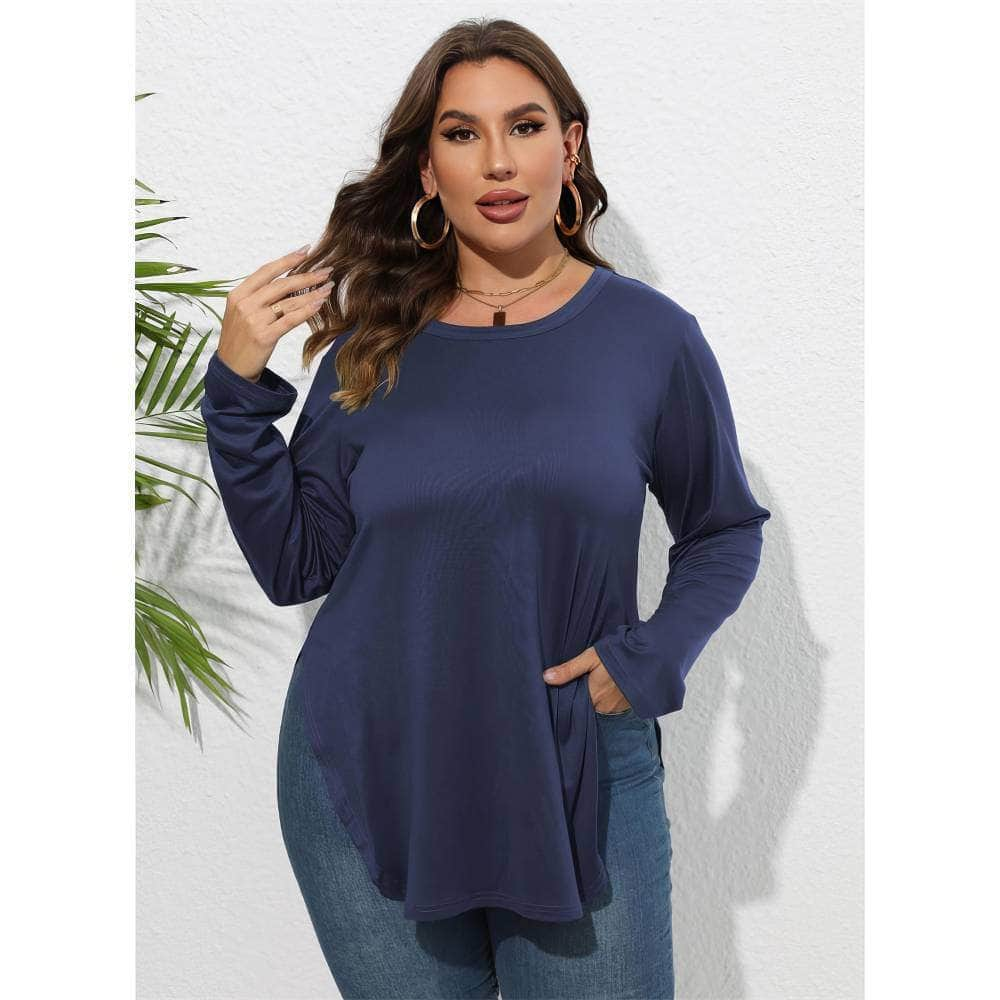 Plus Size Plain Round Neck Irregular Hem Blouse US 16-18 / SlateBlue