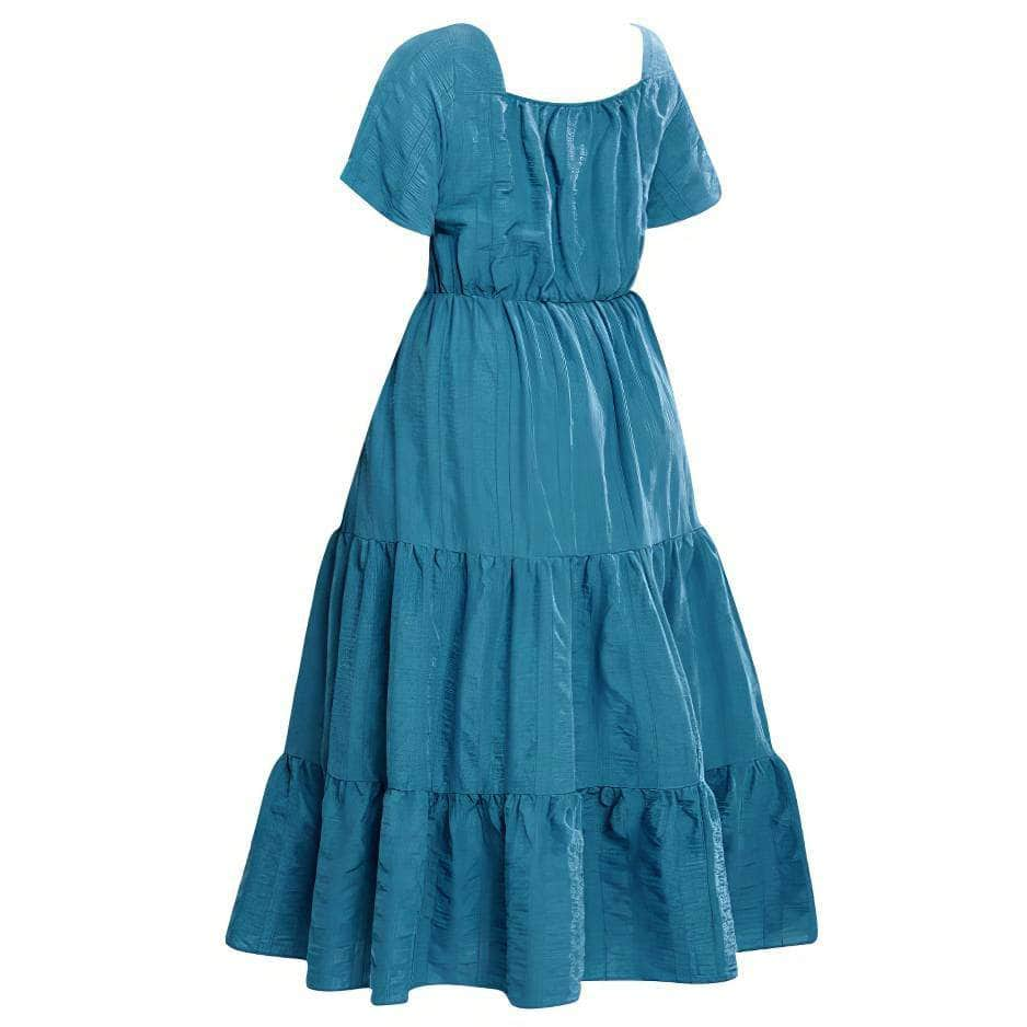 Plus Size Plain Ruched Drawstring Pocket Ruffle Tiered Dress