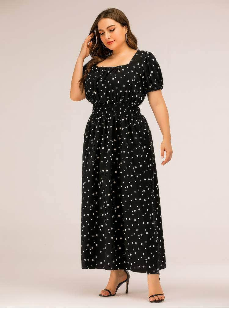 Plus Size Polka Dot Bardot Ruffled Maxi Dress