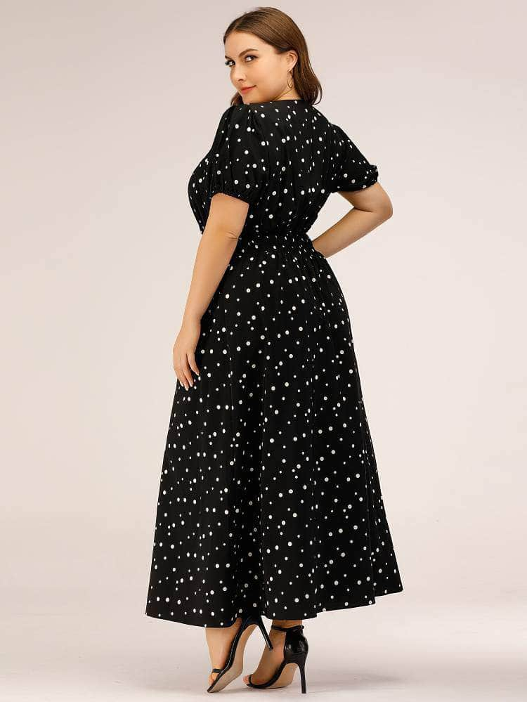 Plus Size Polka Dot Bardot Ruffled Maxi Dress