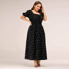 Plus Size Polka Dot Bardot Ruffled Maxi Dress