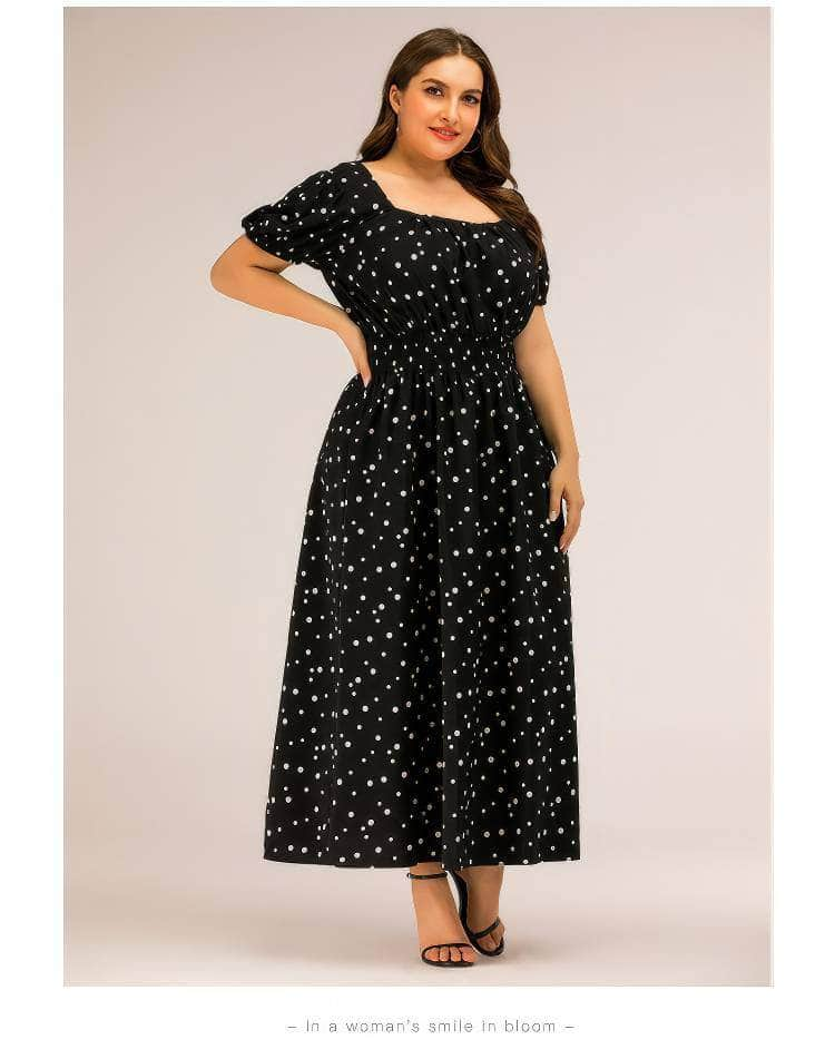 Plus Size Polka Dot Bardot Ruffled Maxi Dress