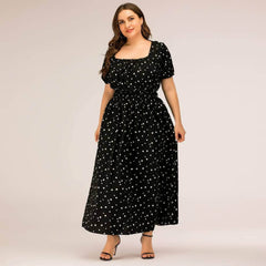 Plus Size Polka Dot Bardot Ruffled Maxi Dress