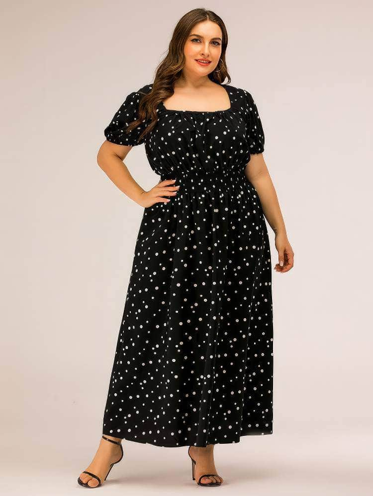 Plus Size Polka Dot Bardot Ruffled Maxi Dress US 16-18 / Black