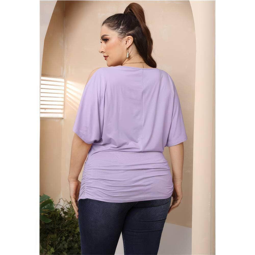 Plus Size Round Neck Cut Out Sleeves Ruched Top