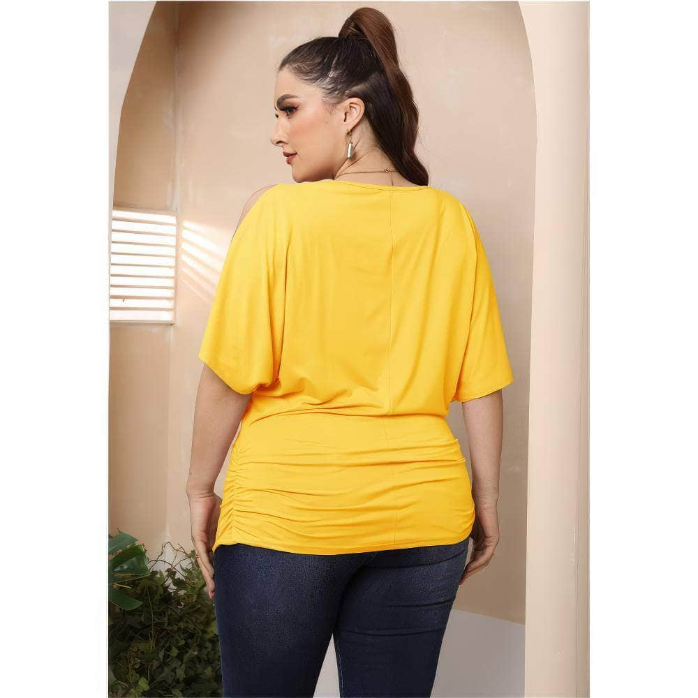 Plus Size Round Neck Cut Out Sleeves Ruched Top