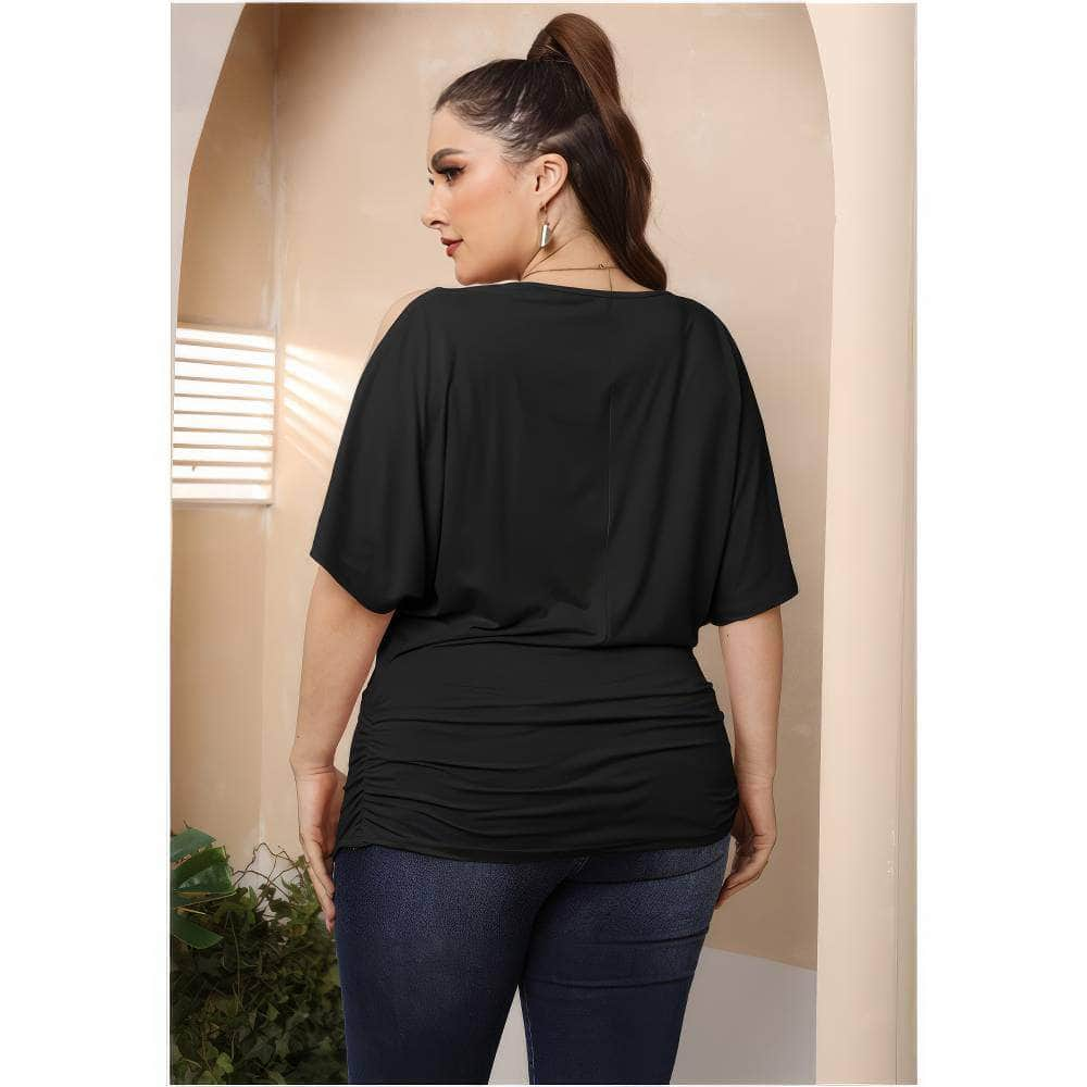 Plus Size Round Neck Cut Out Sleeves Ruched Top