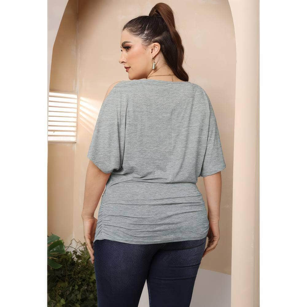 Plus Size Round Neck Cut Out Sleeves Ruched Top