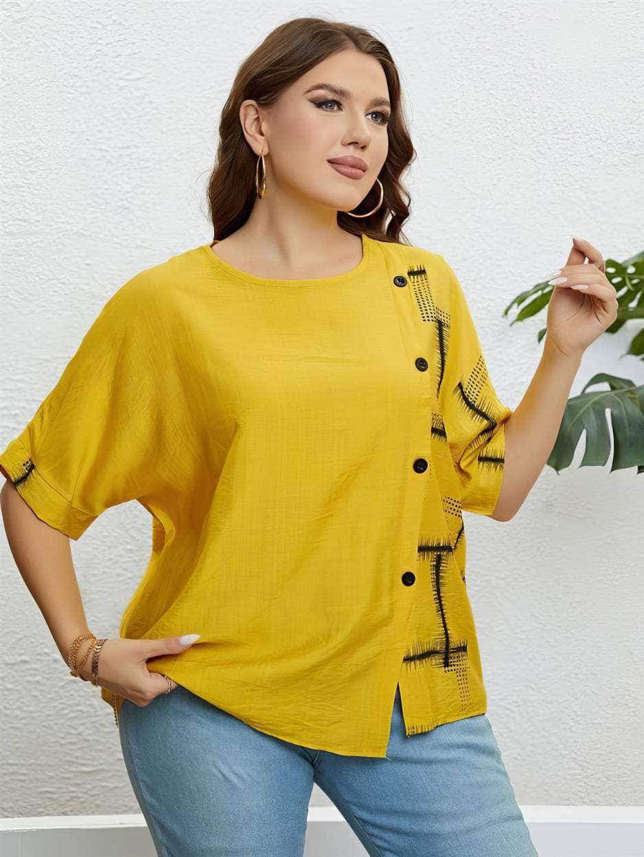 Plus Size Round Neck Geometric Print Shirt